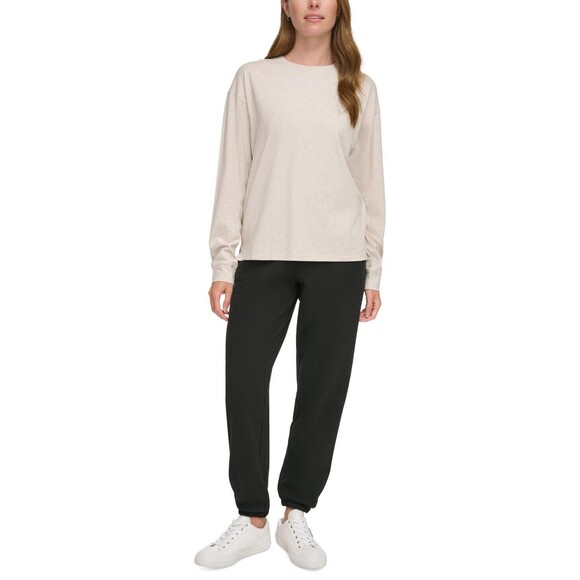 Calvin Klein Women's Long-Sleeve Crewneck T-Shirt, Cortado Heather, S - Picture 1 of 2